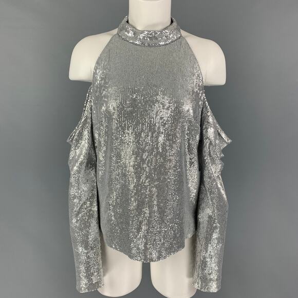 RACHEL ZOE Size 8 Silver Rayon Sequined Off-Shoulder Dress Top - Picture 1 of 1